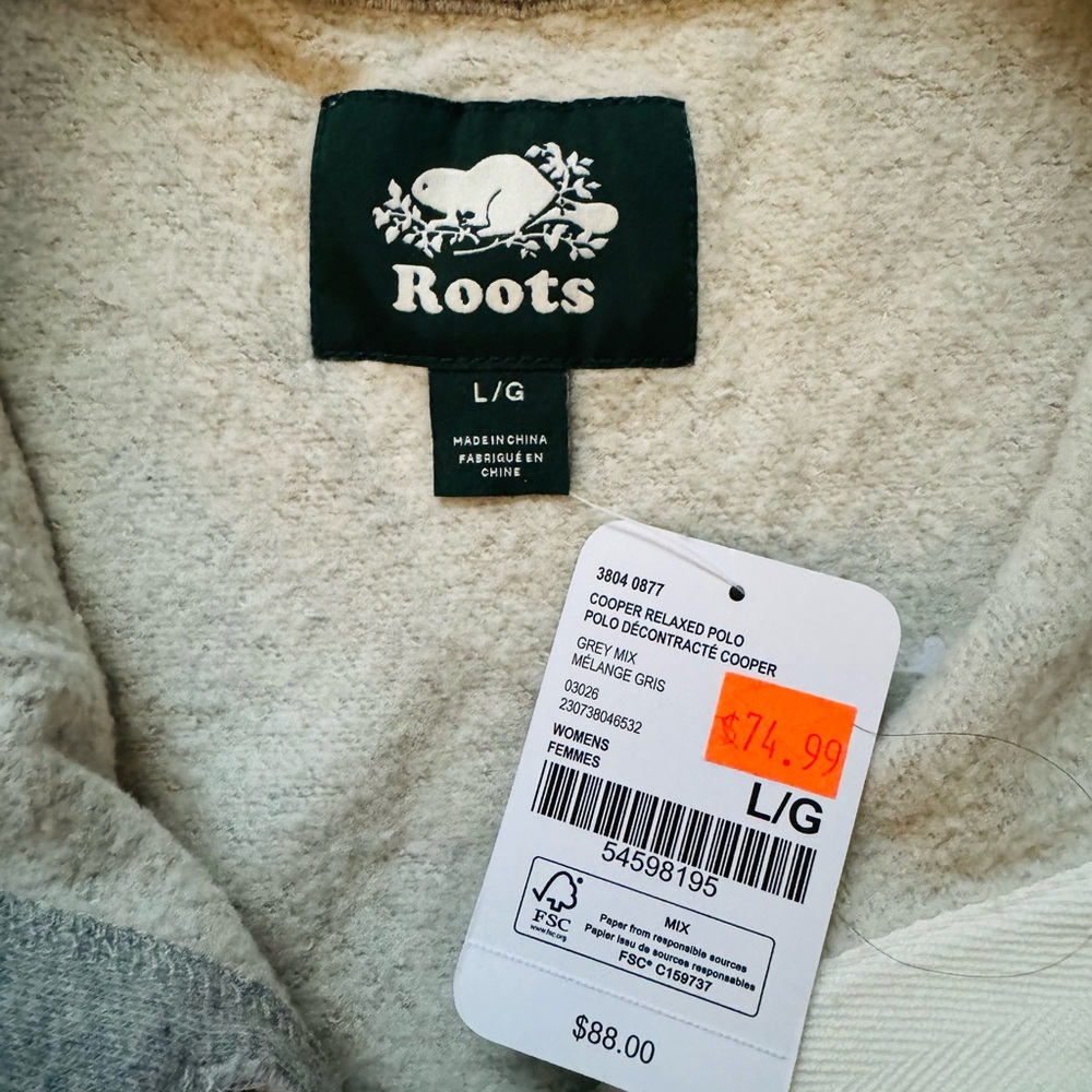 Roots Size Large Relaxed Polo Sweatshirt BNWT